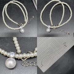 B339未使用保管品　Toku フェイクパール ラインストーン ネックレス レディース アクセサリー　シルバー金具　真珠　冠婚葬祭の画像