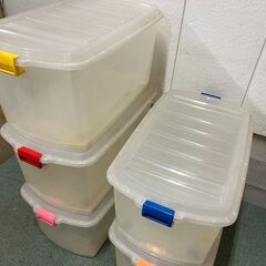 衣装ケース 5個セット 前後スライドキャスター付 上蓋付 衣服収納 プラスチック製 幅76cm×奥行45cm×高さ38cm の画像