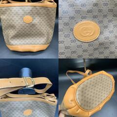 Z292【中古】GUCCI 001.14.0934 マイクロ GG クロスボディ ブラウン キャメル ショルダー オールド バケット バケツ ゴールド金具 バッグ レザー グッチ レディース ※内部素材粉吹きありの画像