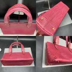 J345　kate spade クロコ型押し ハンドバッグ ピンク 　レザーバッグ　レディースバッグ　中古　美品　スクエア　ケイトスペードの画像