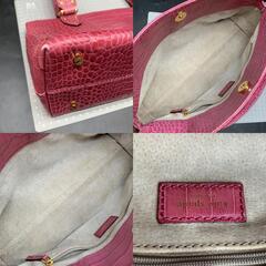 J345　kate spade クロコ型押し ハンドバッグ ピンク 　レザーバッグ　レディースバッグ　中古　美品　スクエア　ケイトスペードの画像