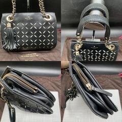 Z296　kate spade ハンドバッグ ブラック　カットレザーバッグ　フリンジ　レディースバッグ　中古　ケイトスペードの画像