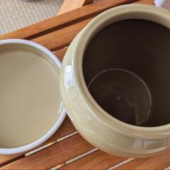 壺　かめ　蓋付き容器　梅干し　ぬか漬け陶器　イエローの画像