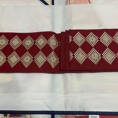 【決まりました！】浴衣、半幅帯、菱形の中に花柄、赤色の画像