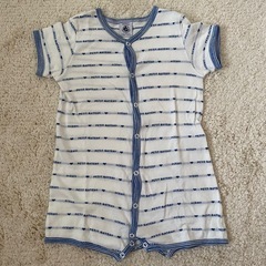 PETIT BATEAU プチバトー ハートストライプ 半袖ロンパース 12mの画像