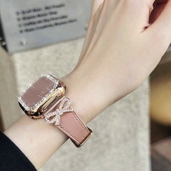 【新品】AppleWatchバンドケースセット可愛いリボンストーンピンク42mm&s10対応の画像