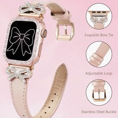 【新品】AppleWatchバンドケースセット可愛いリボンストーンピンク42mm&s10対応の画像