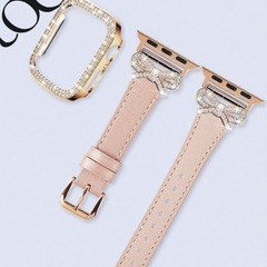 【新品】AppleWatchバンドケースセット可愛いリボンストーンピンク42mm&s10対応の画像
