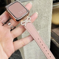 【新品】Apple Watch バンドのみ 可愛いリボン ラインストーン ピンクの画像