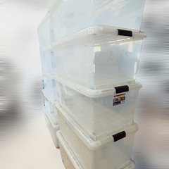【まとめ売り・フタ付】衣装ケース 10個セット 透明収納ボックス 約58L前後／D735×W415×H323mm目安 収納ケース プラスチック コンテナ 衣類 押入れ クローゼット スタッキング 大容量の画像