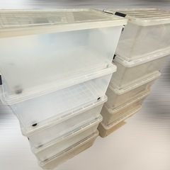 【まとめ売り・フタ付】衣装ケース 10個セット 透明収納ボックス 約58L前後／D735×W415×H323mm目安 収納ケース プラスチック コンテナ 衣類 押入れ クローゼット スタッキング 大容量の画像