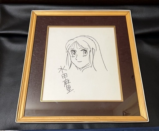 サイン 色紙 額付　水田麻里直筆イラスト