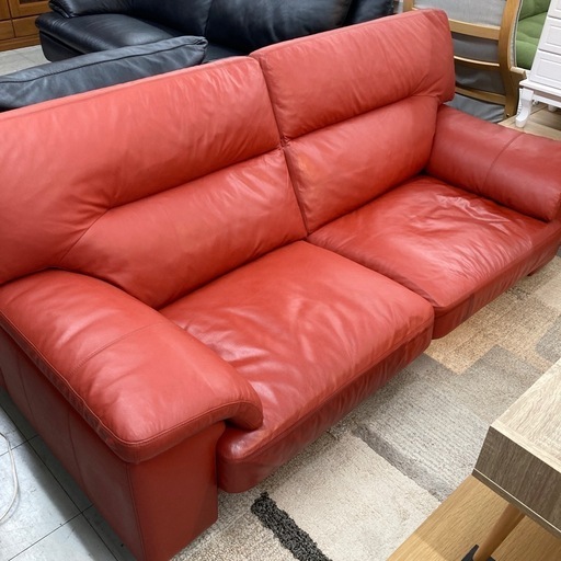 朝日木工　dura デューラ 本革製3pソファー　※座面・背もたれ、小傷数カ所あり。