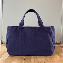 【ハンドメイド】帆布トートバッグ ネイビー 外ポケット付き 0822新品未使用の画像