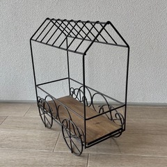 ショップカート型フラワーラック アイアン風ナチュラル　カントリー　ガーデニングにの画像