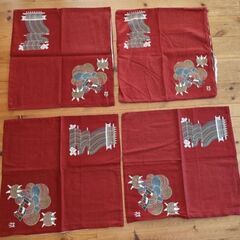 座布団カバー 4枚セット 和風 刺繍 民芸風の画像