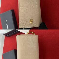 プラダ 4連 キーケース 1PG004 サフィアーノレザー ピンクベージュ メタルレタリングロゴ PRADAの画像