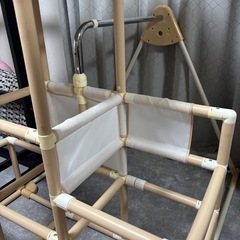 (説明書付き)野中製作所 おりたたみロングスロープ キッズパーク SP ナチュラル ( ジャングルジム すべり台 ブランコ 鉄棒 )の画像