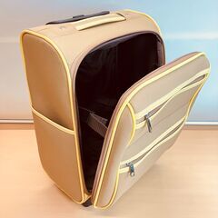 フロントオープン４輪キャリーバッグ・スーツケース（ベージュ/イエロー）の画像