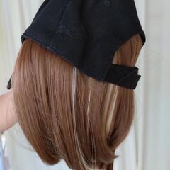 新品未使用！キャップ付き ウィッグ ショートボブ ハイライト かつらの画像