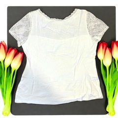 H&M 半袖　ホワイトレース　カットソーの画像