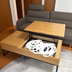 ニトリ　昇降センターテーブル(Nヒバリ 120 LBR）　ローテーブル　リフトアップ式の画像