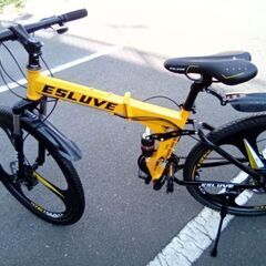 26インチ　イエロー　ディスクブレーキ　変速　MTB 折りたたみの画像