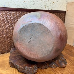 【時代物】備前焼 伊勢崎満 作 扁壺花入 共箱付 窯印有 県重要無形文化財 作家物 茶道具 華道具 花瓶 花生 骨董 古道具 アンティーク 良品　配送可能の画像