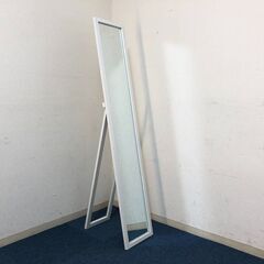 スタンドミラー木目調ホワイト 全身用カガミ 安全な飛散防止加工 シンプルデザイン鏡 木枠ミラー完成品の画像