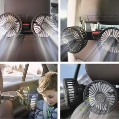 車用扇風機 カーファン USB扇風機 ヘッドレスト 5枚羽根 強風量 3段階風量調節 角度調節可能の画像