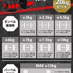 【ほぼ未使用品】バーベルにもなる ダンベル 10kg 2個セット  の画像