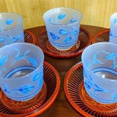 レトロ🎐硝子茶器&茶托・全10点セット🎐Bの画像