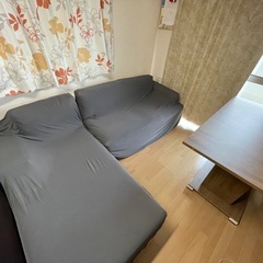 LOWYA ロウヤ カウチソファ アイボリー 合成皮革素材 洗えるソファーカバー付きの画像
