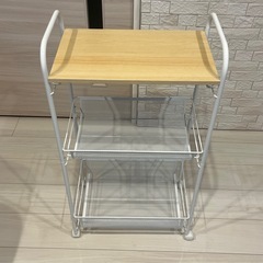 【美品✨】ニトリ　キッチンワゴン 幅26cm (DICO2 木目 W260 ホワイト) の画像