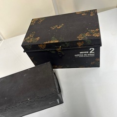 【リユース☆エコちょっぷ】ブリキ アンティーク風 ボックス 収納箱 2点セットの画像