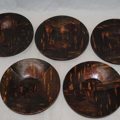 [1463] 桜皮細工 茶托 5枚セット 工芸品 木製の画像
