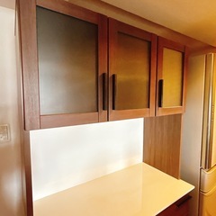 食器棚 オーク レンジボード 収納たくさん 木製　 の画像