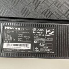未使用☆Hisense 4K液晶テレビ 43A6Kの画像
