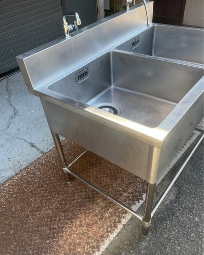 業務用 2槽シンク 2口蛇口付き 幅1200×奥750×高さ800+150(mm) 二