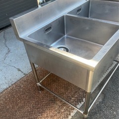 業務用 2槽シンク 2口蛇口付き 幅1200×奥750×高さ800+150(mm) 二槽シンク 二層シンク 2層シンク 深形 厨房機器 流し台 シンク 大阪の画像
