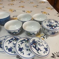 【美品】煎茶碗 蓋付き計10セット＋竹フォーク【2000円】の画像