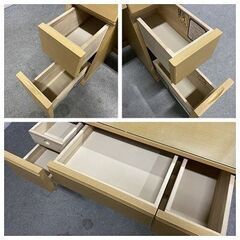 府中家具 ドレッサー 3面鏡 ナチュラル スツール 桐製 化粧台 メイク 寝室 引き出し コンセント 松岡家具製造 中古 店頭引取歓迎 R9904の画像