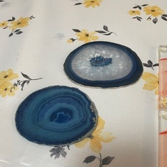 【1000円】天然石（瑪瑙コースター2枚）＋ガラス花柄コースター5枚セットの画像