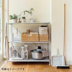 美品）無印ステンレスワイヤーバスケット（幅37cm・奥行き26cm・高さ18cm）の画像