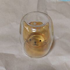 【美品】チャトラ猫のチャチャ　FukuFukuNyanko 　耐熱2重グラスの画像