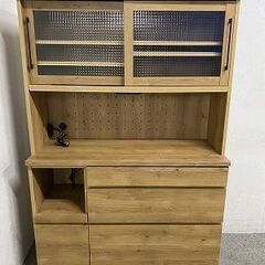 大川家具Matsumoto キッチンボード 幅120 モイス 木目調 ナチュラル 食器棚 フルスライドレール 中古家具 店頭引取歓迎 R10005の画像