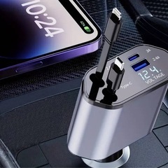 最新型★4in-1高速車載充電器・収納式延長ケーブル付き・80cmの画像