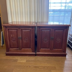 木製キャビネット アンティーク調 収納家具 上下分割式 57.5×56×56cm 棚 収納 収納家具 什器 アジアン家具 中華風　の画像