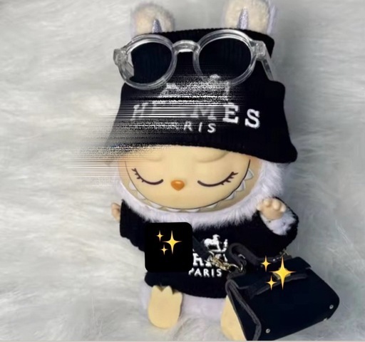 4点セットLabubu ラブブ洋服バッグメガネ黒ブラックトップス帽子