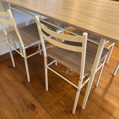 【美品✨4人用】アイリスプラザ ダイニングテーブルセット／120cm 木目調テーブル＋チェア4脚／おしゃれ北欧風の画像